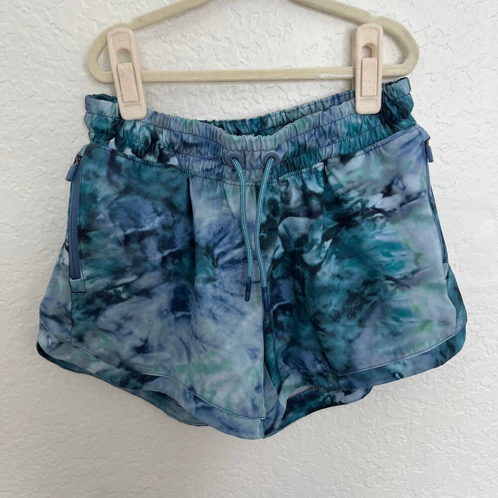 Athleta Girl All Play 3" Shorts L 12 Palm Tie Dye Blue Green